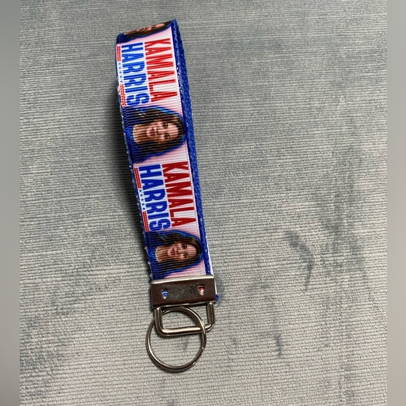 Handmade original Kamala Harris keychain wristlet. Blue strap, silver hardware. - Picture 9 of 9